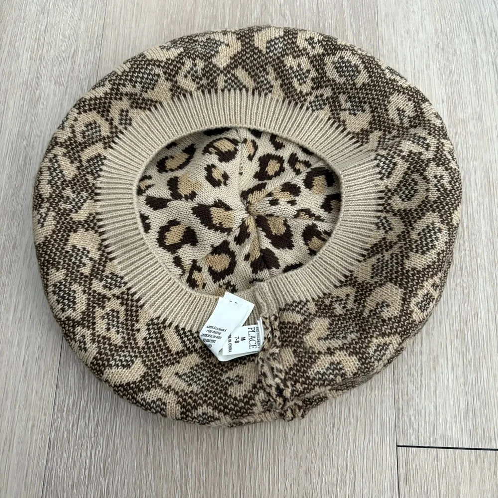 The Children’s Place Kids Girls Beret Hat Medium 7-8 Years Leopard Animal Print
